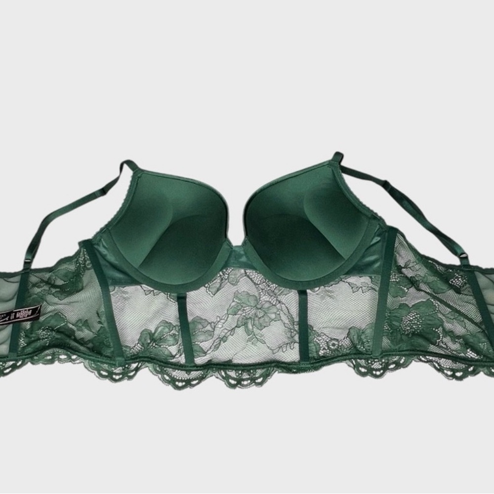 Victoria's Secret Very Sexy Push Up Bra Emerald Green Corset Top 36B LIKE NEW - Picture 11 of 12